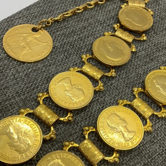 Vintage 60s British Heavy Half Penny Coin Link Belt 1960 Half Penny, Freeman 484, Elizabeth II, Choice UNC/nBU  main image 4